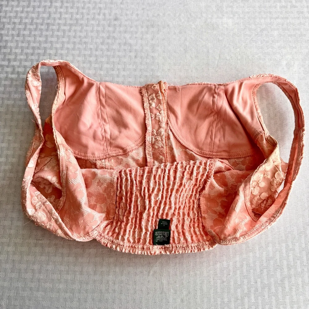 Wild Fable Pink Floral Bustier Crop Top L Structured Corset Style - Picture 9 of 12